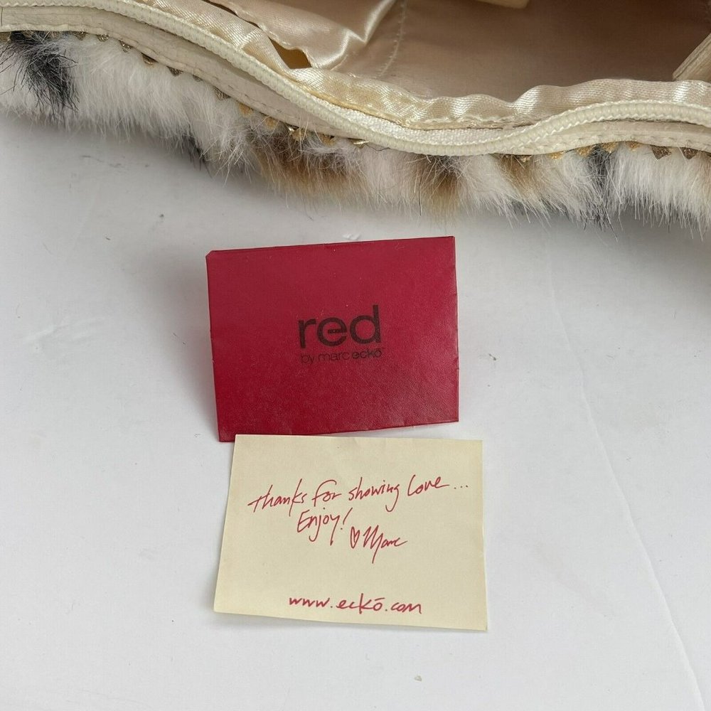 SOLD! Y2K RED by Marc Ecko White Faux Fur Mini Purse Cow Print Gold Metal - Picture 15 of 16